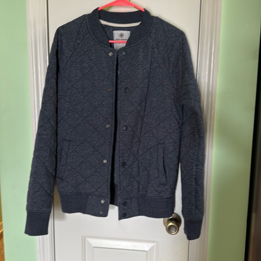 On The Byas Grey Quilted Bomber Snap Up Jacket Fall Warm Style Size Small